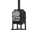 Outsunny Outdoor Garden Pizza Oven Charcoal BBQ Grill 3-Tier Freestanding w/Chimney, Mesh Shelf, Thermometer Handles, Wheels Garden Party Gathering 846-051 5056399103537