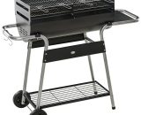 Outsunny Charcoal Barbecue Grill Garden BBQ Trolley w/ Adjustable Grill Height, Double Grill, Side Table, Storage Shelf and Wheels, Black 846-107V00BK 5056602955625