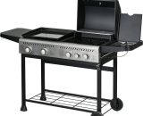 Outsunny 15 kW Gas BBQ Grill and Plancha with Side Burner, Black 846-137V70BK 5056725516611
